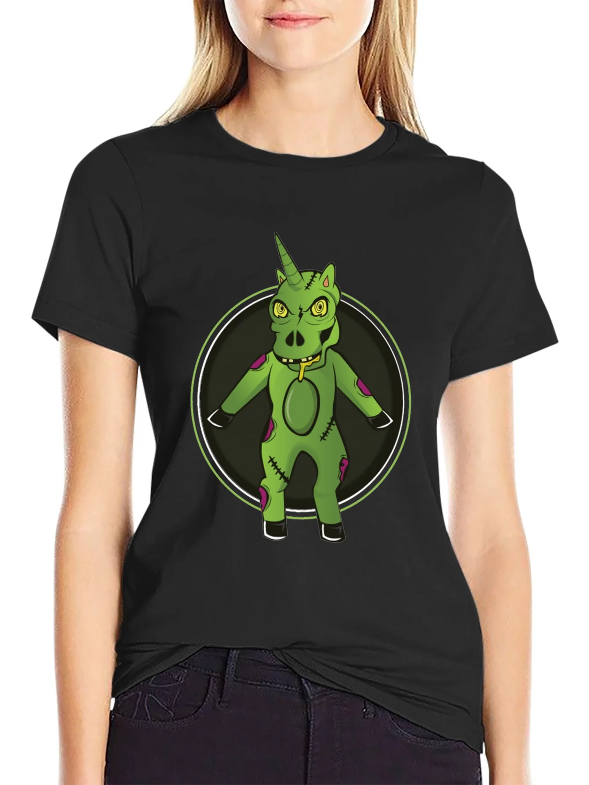 Zombie Unicorn Graphic Tee - Black Cotton T-Shirt