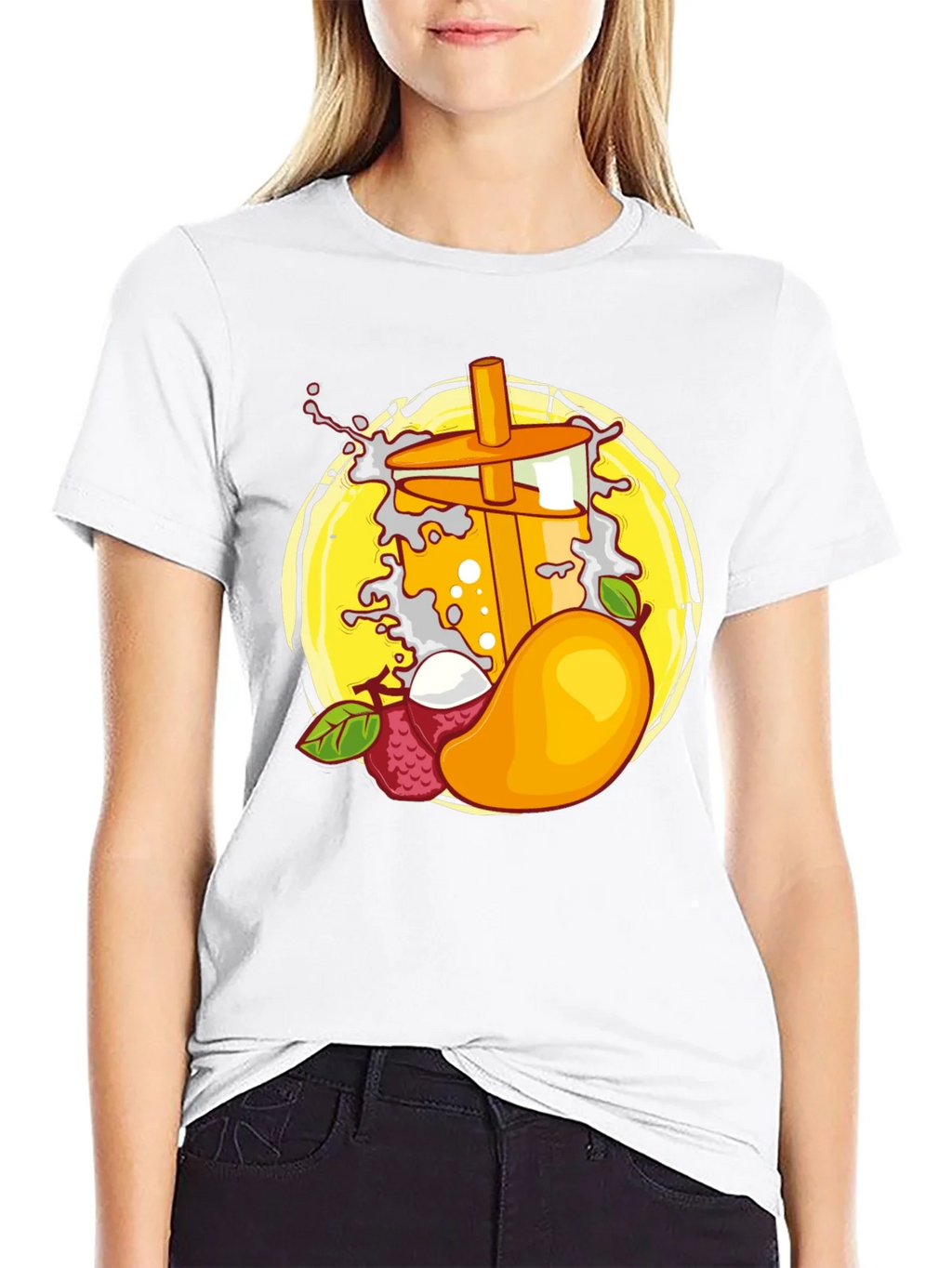 Mango Boba Tea Graphic Tee - Black T-Shirt