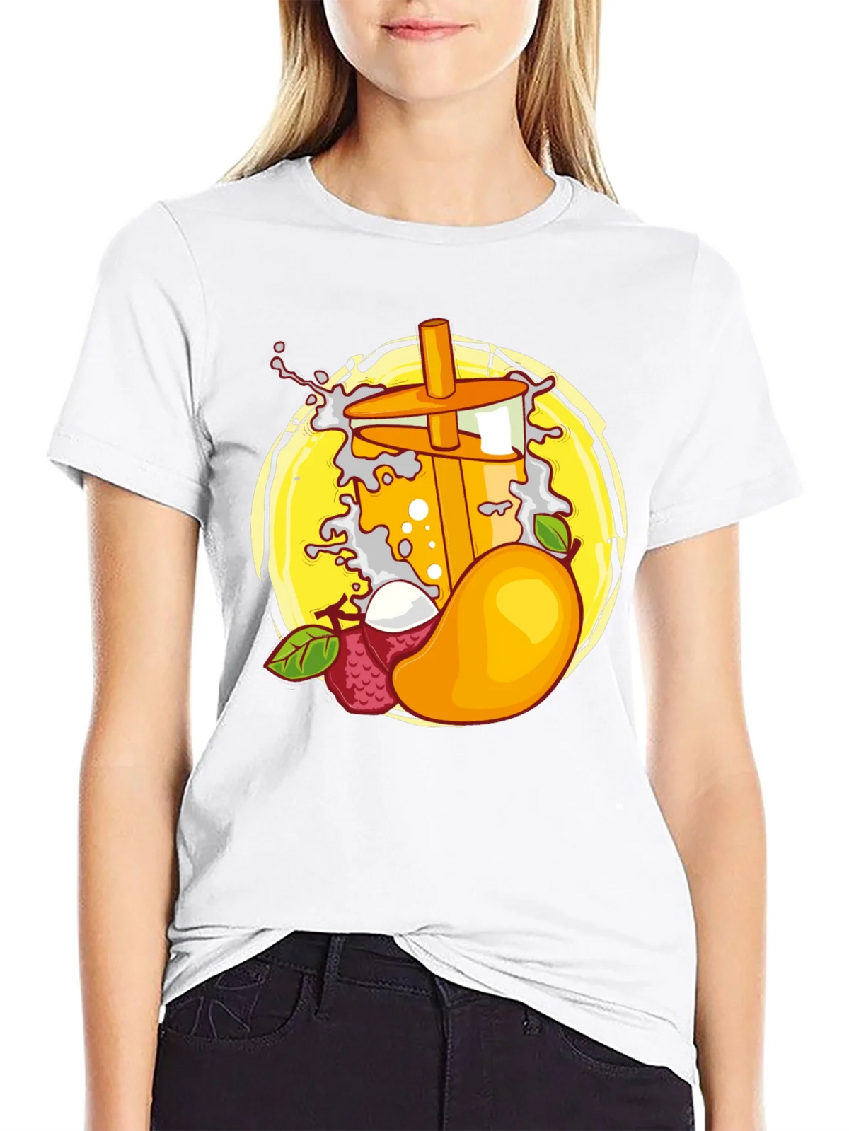 Mango Boba Tea Graphic Tee - Black T-Shirt