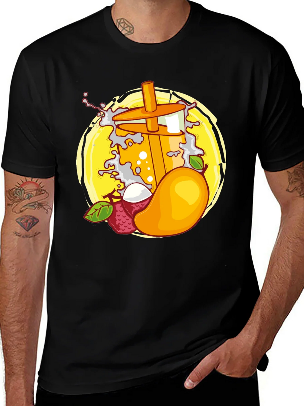 Mango Boba Tea Graphic Tee - Black T-Shirt