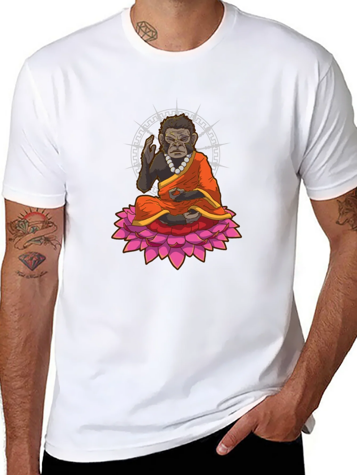 Zen Gorilla T-Shirt - Meditating Ape Lotus