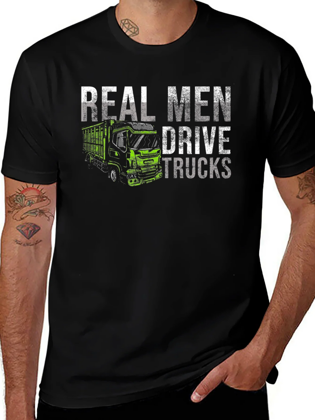 Real Men Drive Trucks Black T-Shirt