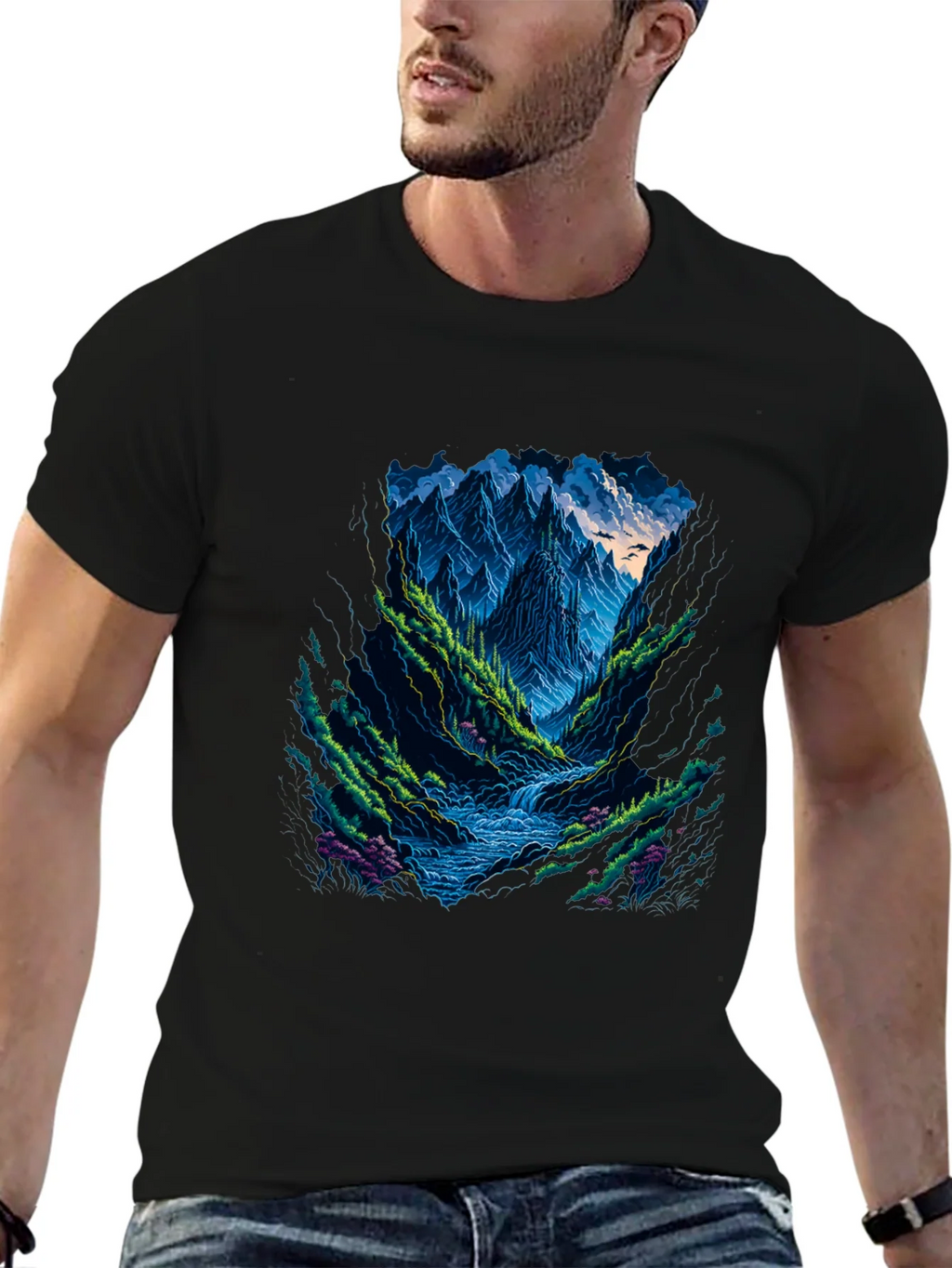 Mountain Stream Graphic Tee - Black