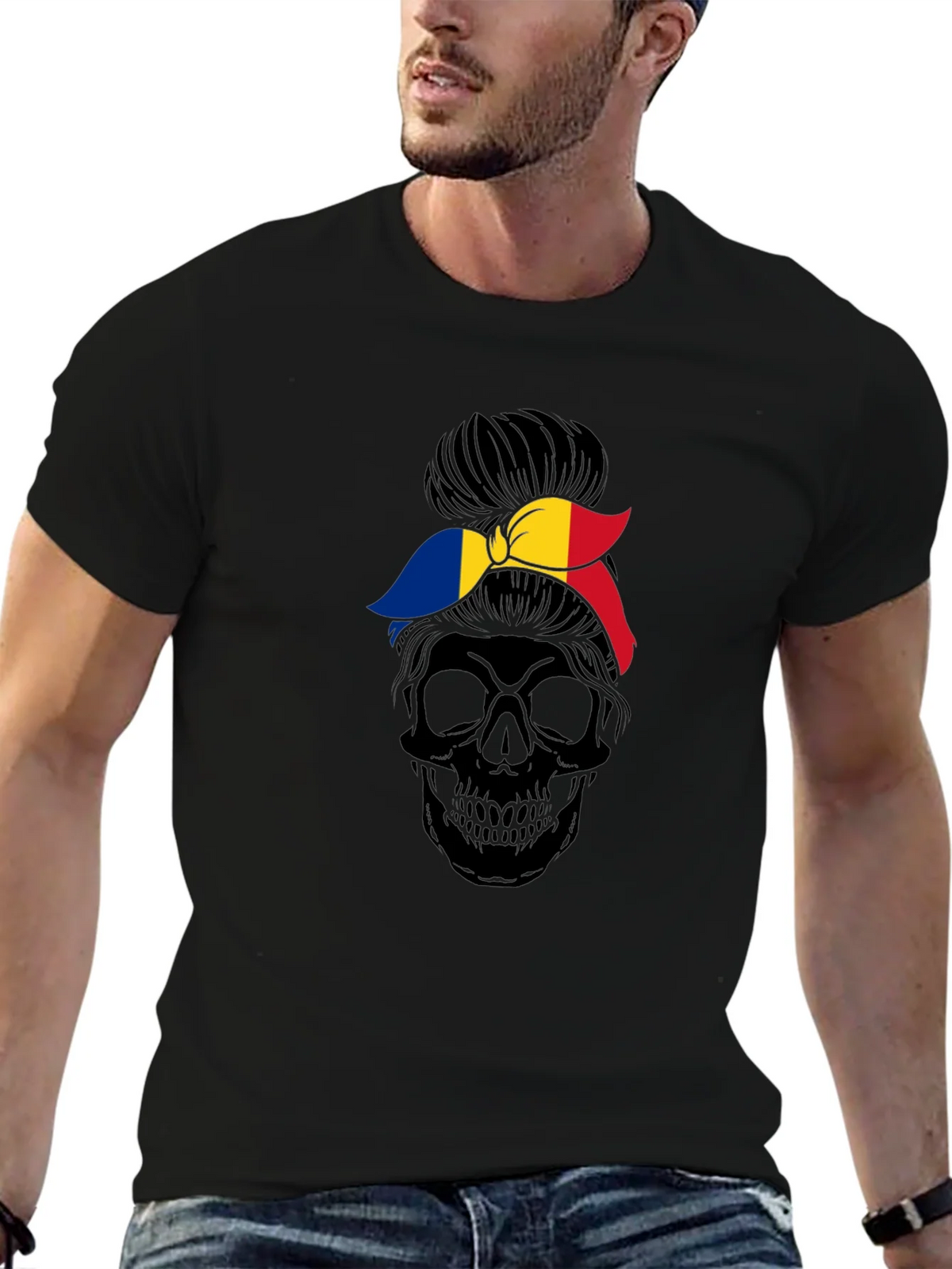 Skull with Romania Flag Bandana T-Shirt